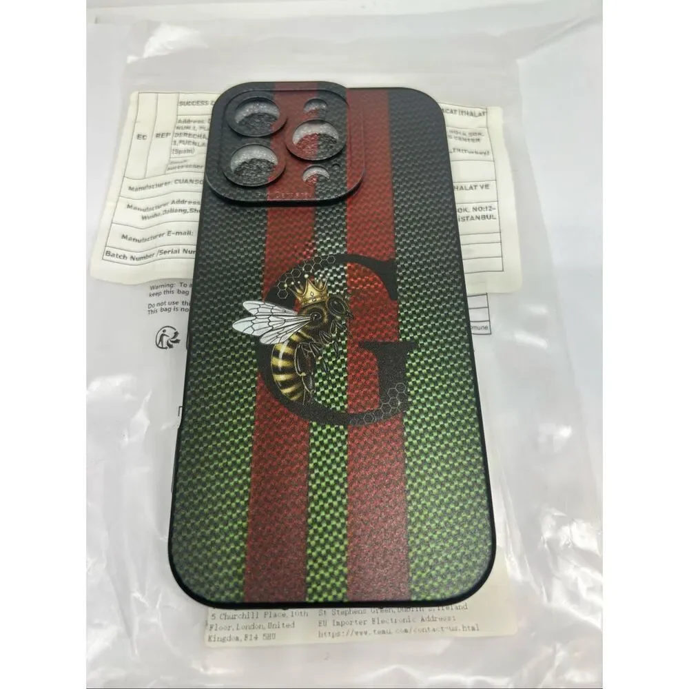 iPhone 16 Pro Luxury Bee Crown Case Stripe Designer Style Protective Cover